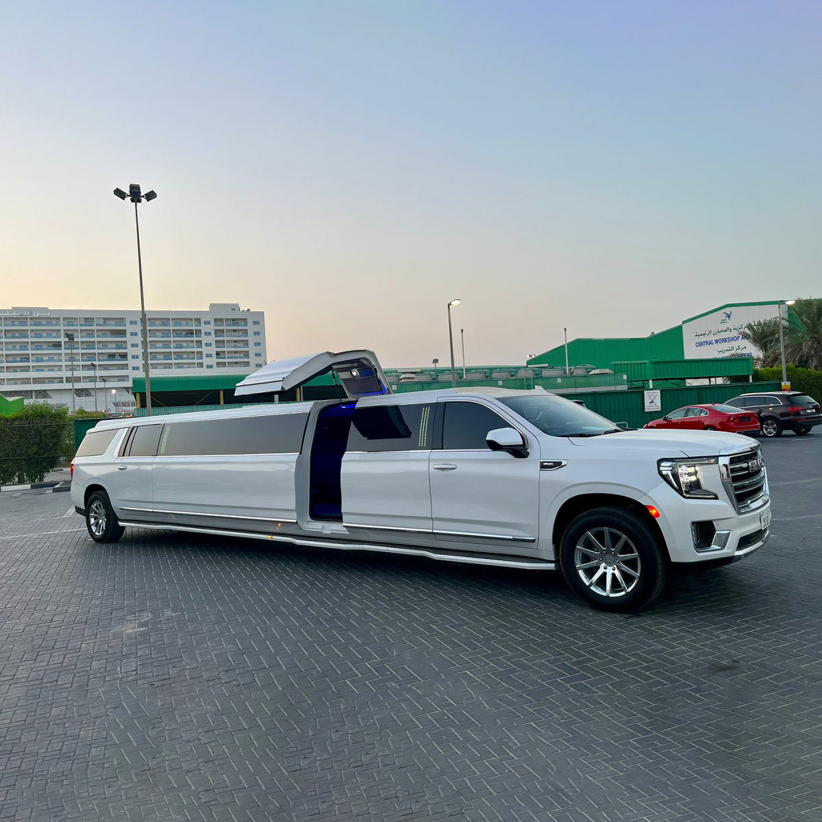 GMC White Limo Rental Dubai